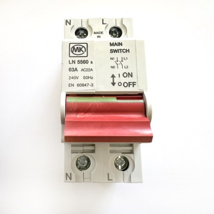 MK Electric LN5560s AC22A 63A 63 Amp 2 Double Pole Isolator Main Switch Disconnector